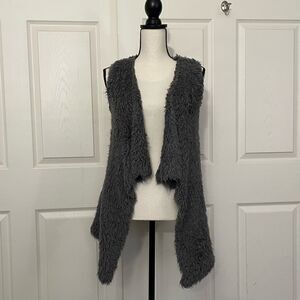 Kensie Fuzzy Fur Super Soft Open High Low Charcoal Sweater Vest, Large